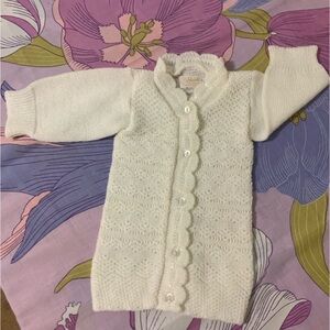 NWOT VTG Heidi Newborn Crochet Ivory Button-Down Ruffle Cardigan